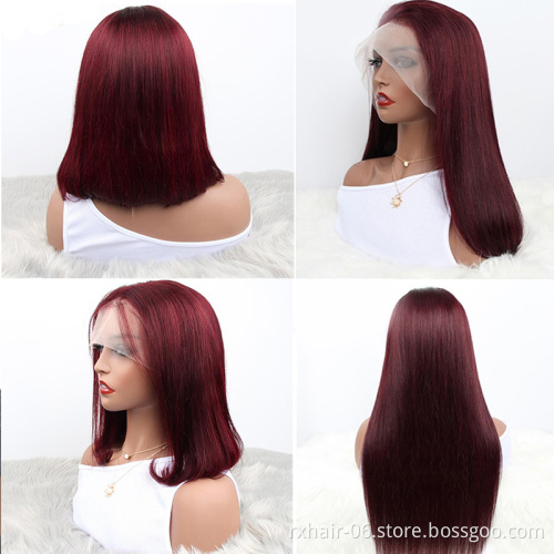 ISEE Hot Sale 99J Red Burgundy Short BOB Human Hair Wigs With Bangs Brazilian Hair Full Machine Glueless Wigs For Women